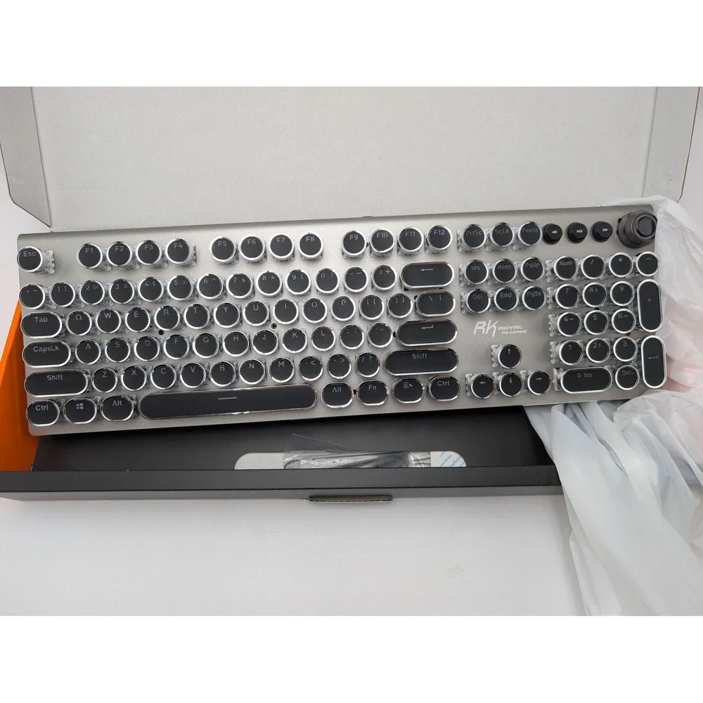 Royal Kludge RK X108 Mechanical Keyboard Silver Black Typewriter Retro Wired USB